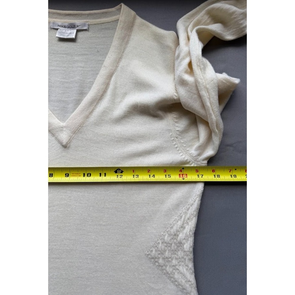 Vintage Nike‎ Golf 100% Wool Sweater Men Large Beige Pullover V Neck Long Sleeve - Picture 7 of 13
